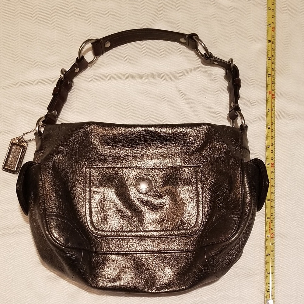 Black Italian Leather Coach Handbag in Metallic f